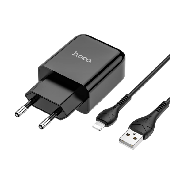 Сетевое З/У HOCO N2 1USB 2.0A с кабелем Lightning черный (1/13/130)