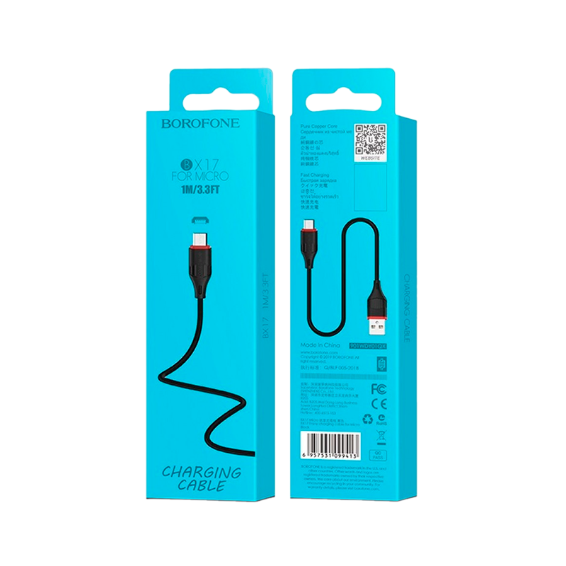 Кабель Borofone BX17 USB (m)-microUSB (m) 1.0м 2.4A ПВХ черный (1/648)