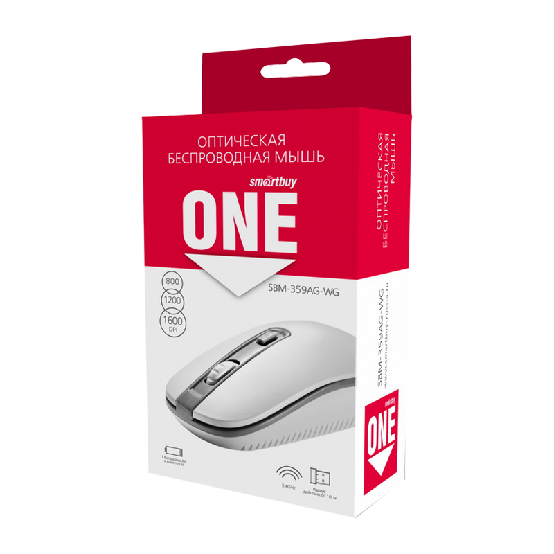 Мышь беспроводная Smartbuy 359AG ONE классическая USB белый серый (1/100)