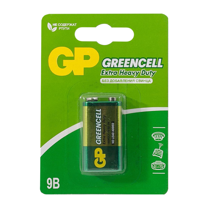 Батарейка GP GreenCell Крона 6F22 BL1 Heavy Duty 9V (1/10/200)