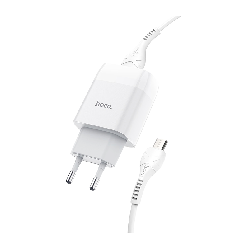 Сетевое З/У HOCO C73A 2USB 2.1A с кабелем microUSB белый (1/30/180)
