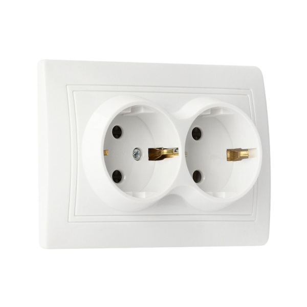 Розетка Smartbuy 2-местная с заземлением 16А белая, керамика "Венера"