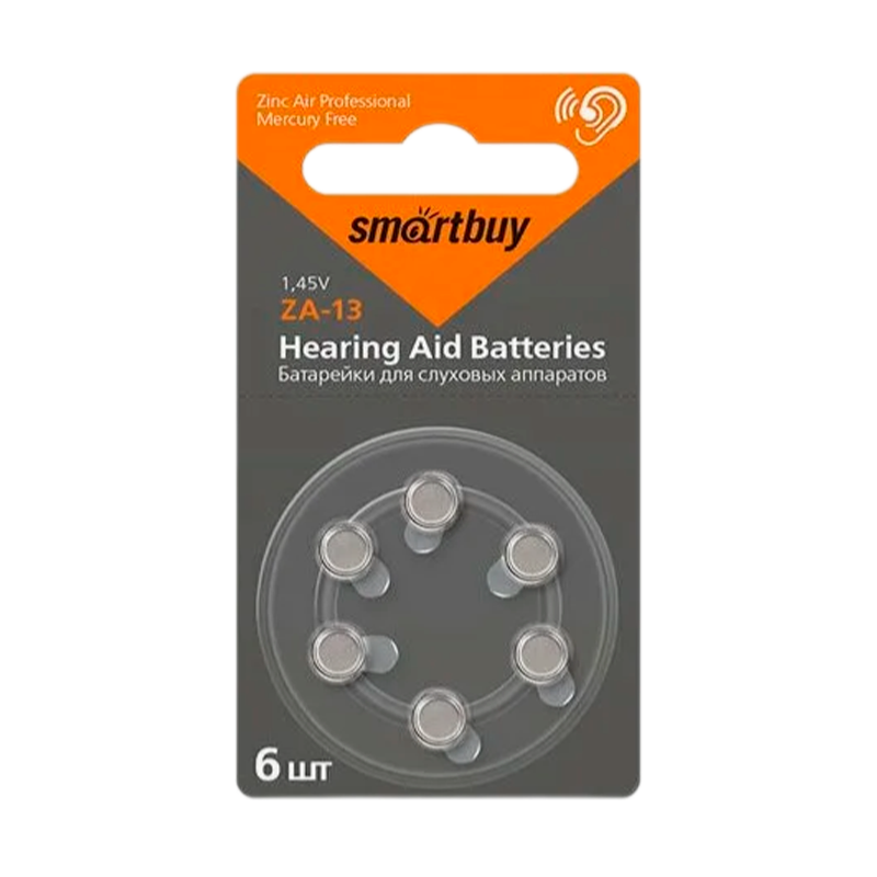 Батарейка Smartbuy ZA13 BL6 Zinc Air 1.45V (6/60/600/3000)
