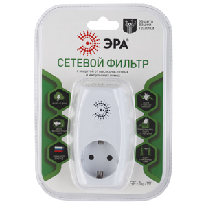 Сетевой фильтр ЭРА SF 1р.С/З 16A со шторкой белый (1/10/60)