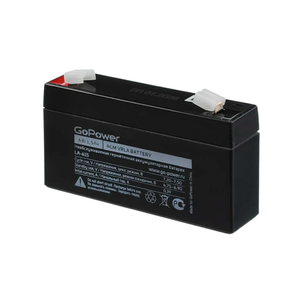 Аккумулятор свинцово-кислотный GoPower LA-615 6V 1.5Ah клеммы T1/ F1 (1/20)