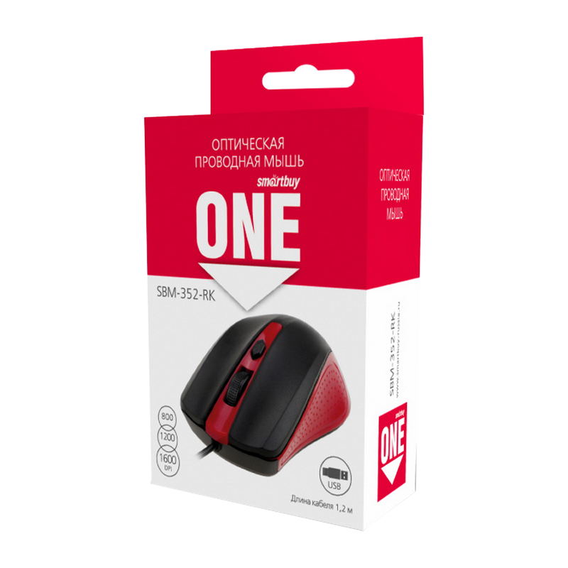 Мышь проводная Smartbuy 352 ONE классическая USB красный черный (1/100)