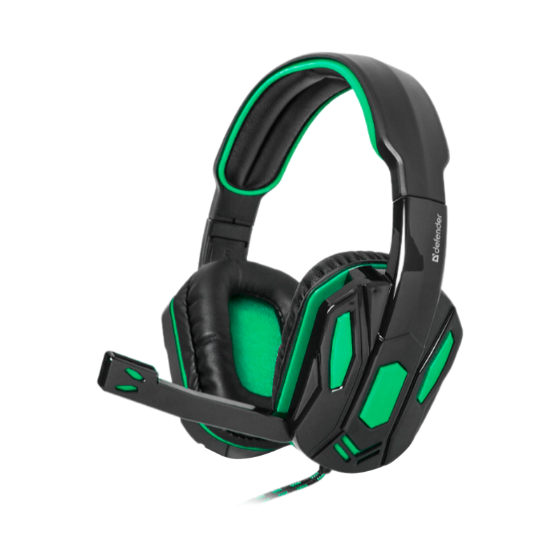 Наушники полноразмерные Defender G-275 Warhead с микр. игровые черный зеленый (1/20)