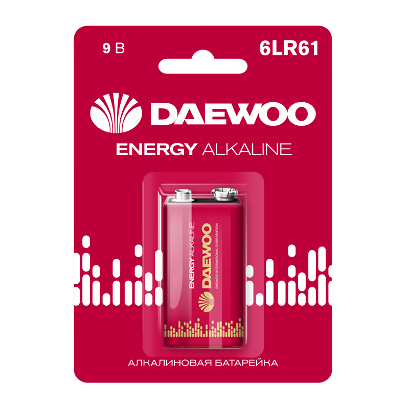 Батарейка Daewoo ENERGY Крона 6LR61 BL1 Alkaline 9V (1/12/144)