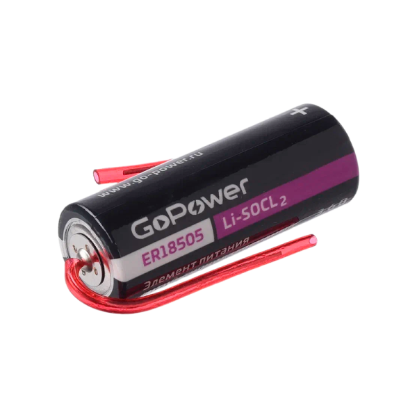Батарейка GoPower ER18505 PK1 Li-SOCl2 3.6V с выводами (1/20/200)
