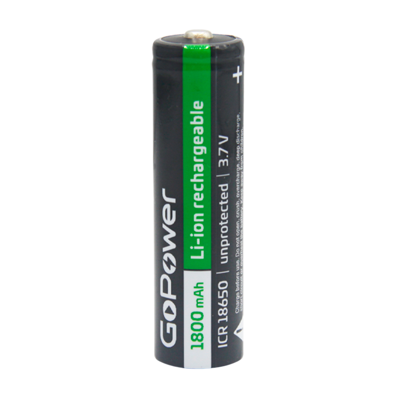 Аккумулятор Li-ion GoPower ICR18650 PC1 3.7V 1800mAh без защиты выс.конт. (1/80/160)
