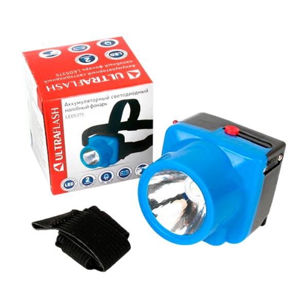 Фонарь налобный Ultraflash LED5375 1W 1LED от аккумулятора IP43 синий (1/180)