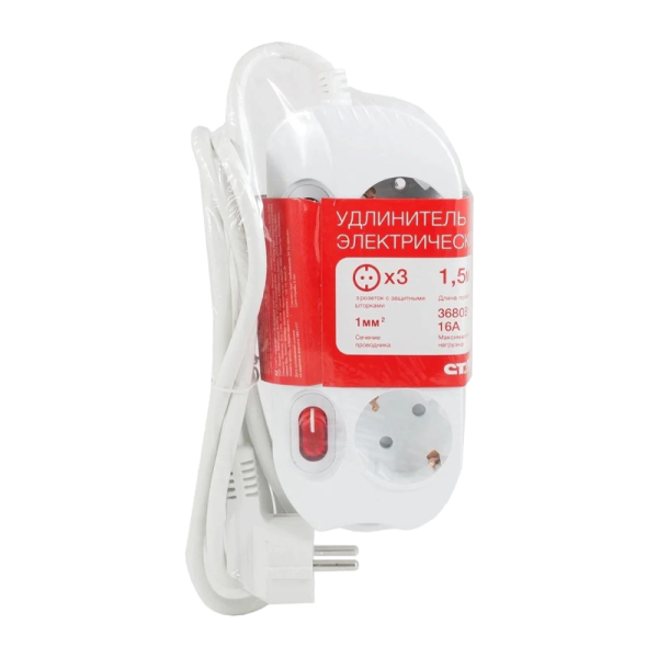 Удлинитель Старт S 3р.С/З 16A 1.5м с выкл. IP20 белый (1/20)