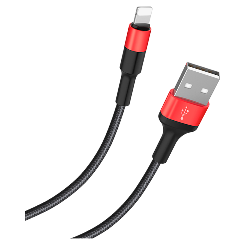 Кабель HOCO X26 USB (m)-Lightning (m) 1.0м 2.0A нейлон черный красный (1/30/300)