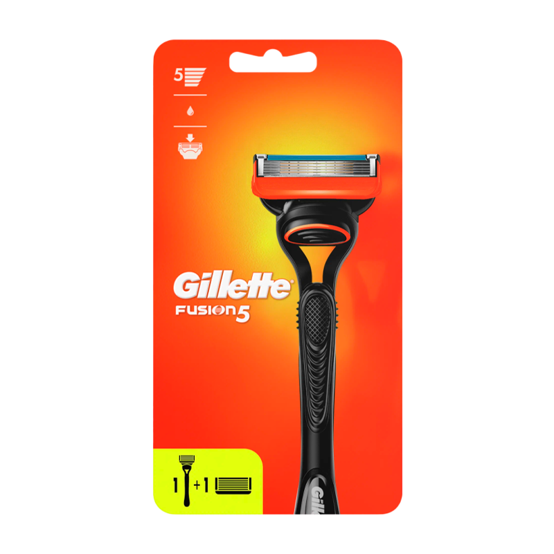 Бритва Gillette FUSION 5 лезвий 2 кассеты прорезиненная ручка ENG (1/6)