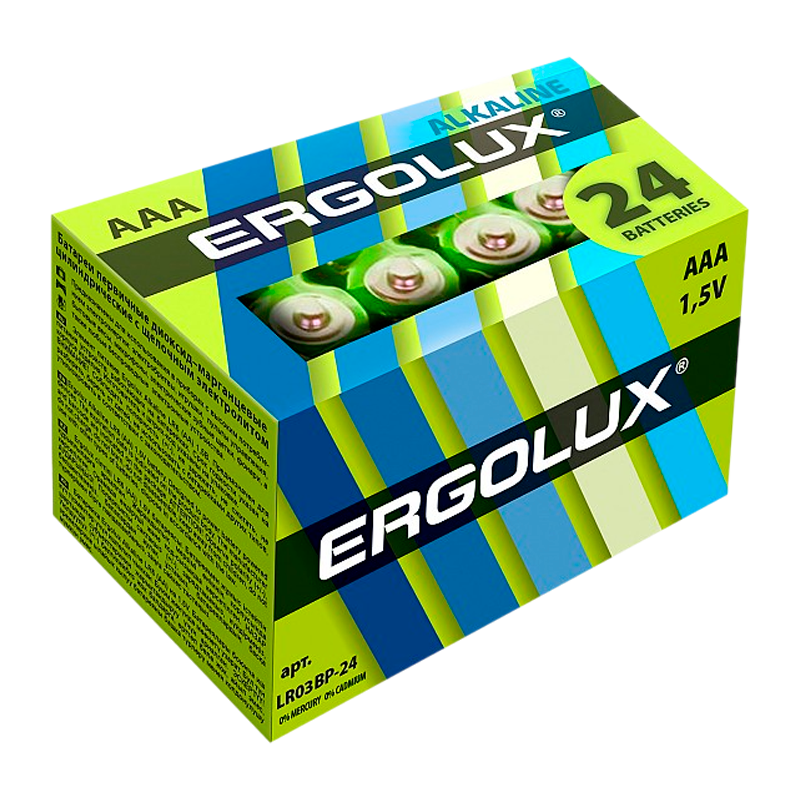 Батарейка Ergolux LR03 AAA BOX24 Alkaline 1.5V (24/480)