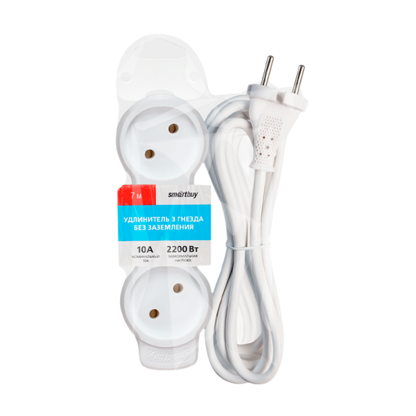 Удлинитель Smartbuy NEW 3р.Б/З 10A 7.0м ПВС 2x1мм² белый (1/30)