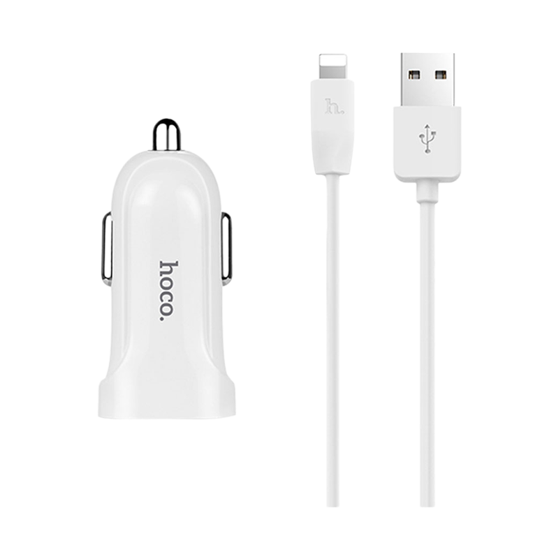 Автомобильное З/У HOCO Z2 1USB 1.5A с кабелем Lightning белый (1/28/280)