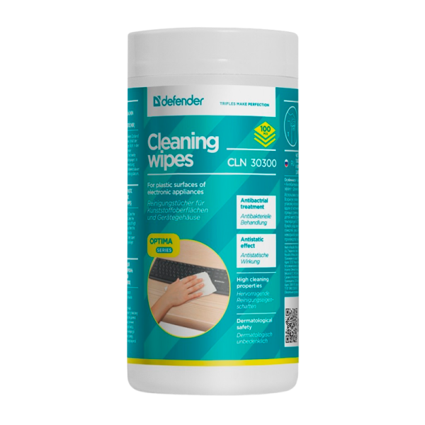 Салфетка Defender CLN30300 Optima для оргтехники влажные 100шт. туба (1/12)