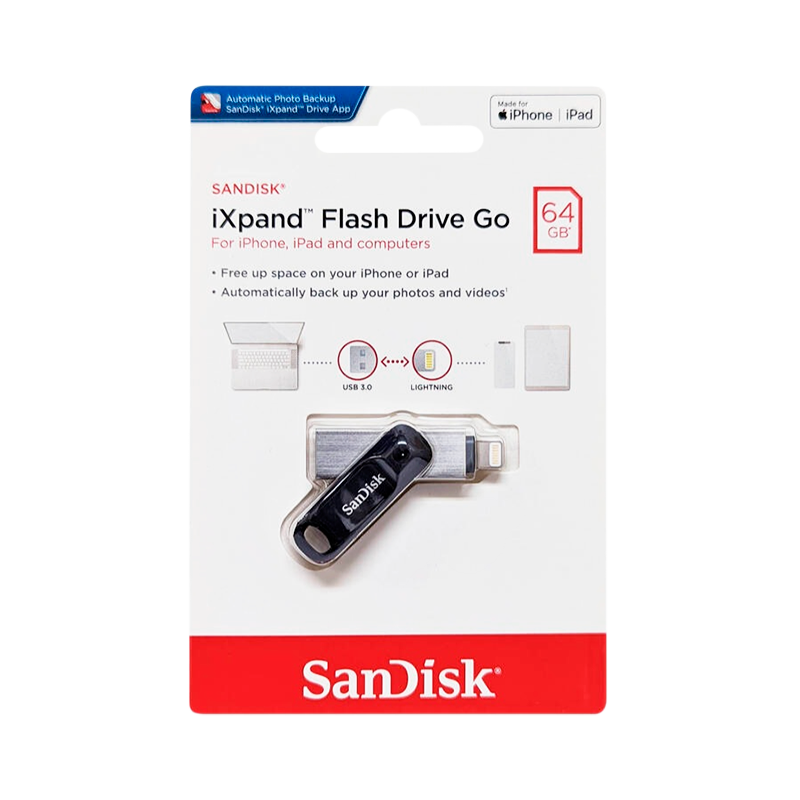 Флеш-накопитель SanDisk Go iXpand 64GB USB3.0 Lightning (m) металл+пластик черный