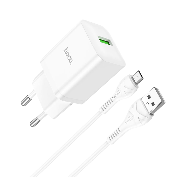 Сетевое З/У HOCO N26 1USB 18W QC3.0 с кабелем microUSB белый (1/13/130)