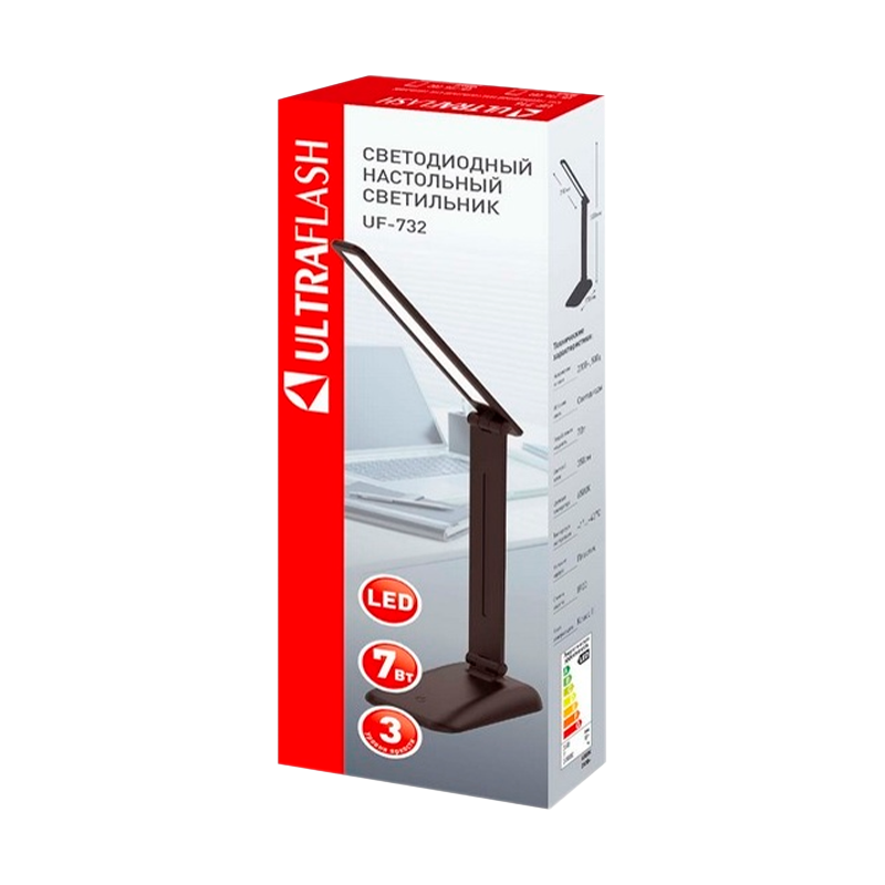 Светильник настольный Ultraflash UF-732 7W 220V на основании 3 ур.ярк.+сенсор. упр. черный (1/20)