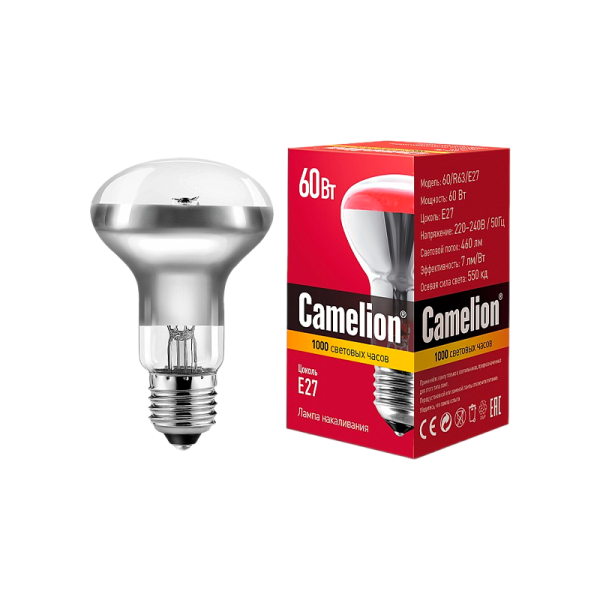 Лампа накаливания зеркальная Camelion E27 60W 220-240V рефлектор (1/100)
