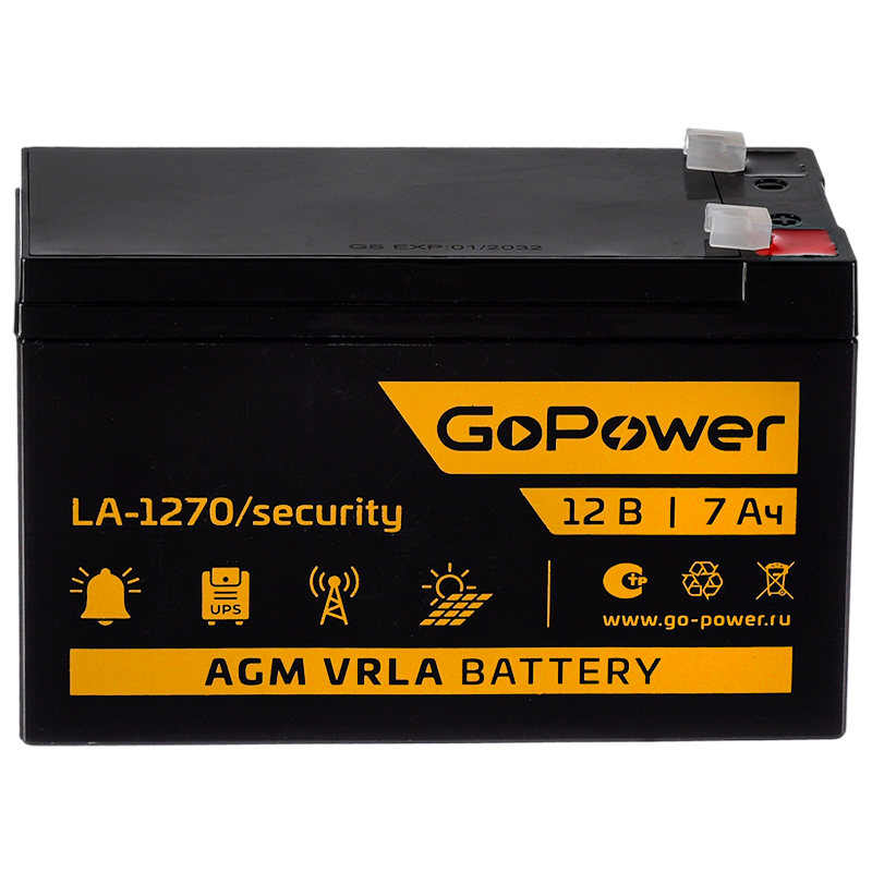 Аккумулятор свинцово-кислотный GoPower LA-1270/security 12V 7Ah клеммы T2/ F2 в картонной упаковке