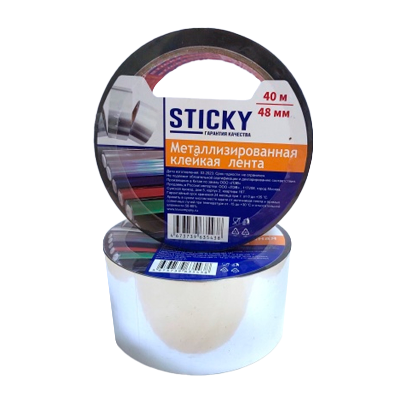 Клейкая лента STICKY 48мм*40м металлизированная ПП акрил 30мкм (1/36)