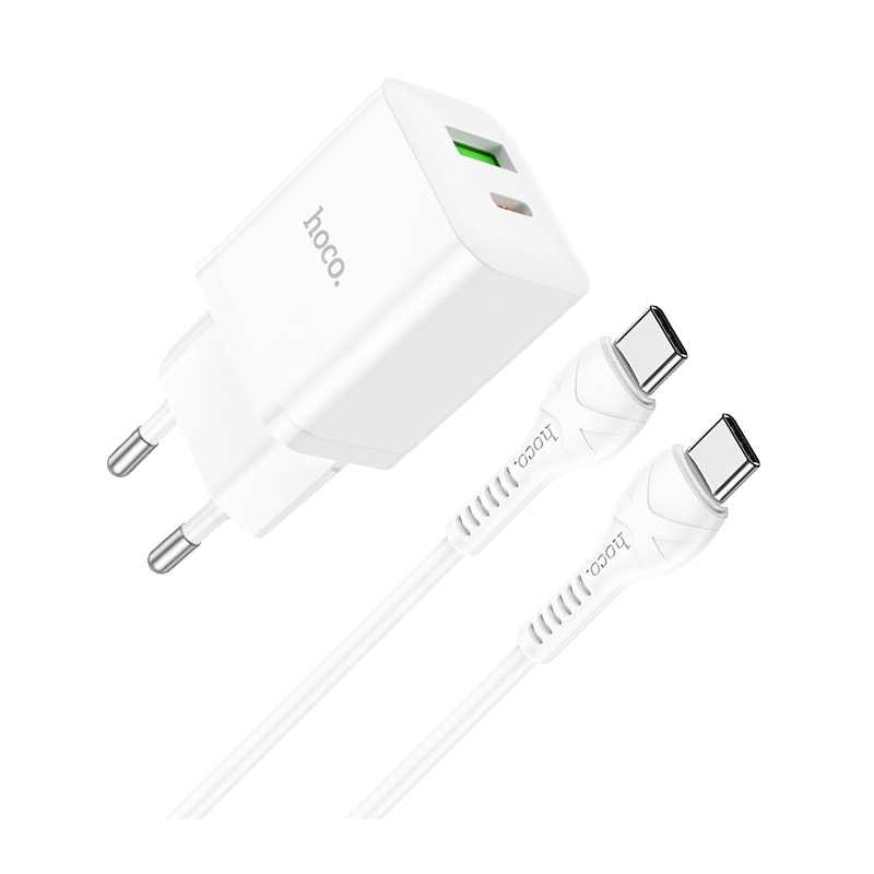 Сетевое З/У HOCO N28 1USB/Type-C 20W с кабелем Type-C-Type-C 60W белый (1/13/130)