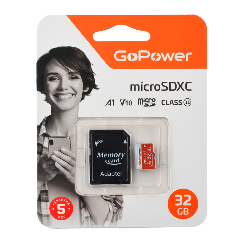 Карта памяти microSD GoPower 32GB Class10 UHS-I (U3) 80 МБ/сек V10 с адаптером