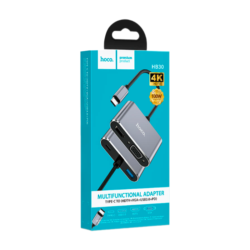 USB-Хаб HOCO HB30 1USB/Type-C/HDMI/VGA Type-C (m) USB3.0 серый (1/18/180)