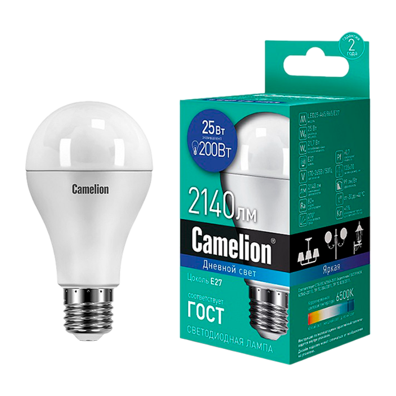 Лампа светодиодная Camelion A65 E27 25W 6500К 170-265V груша матовая (1/10/100)