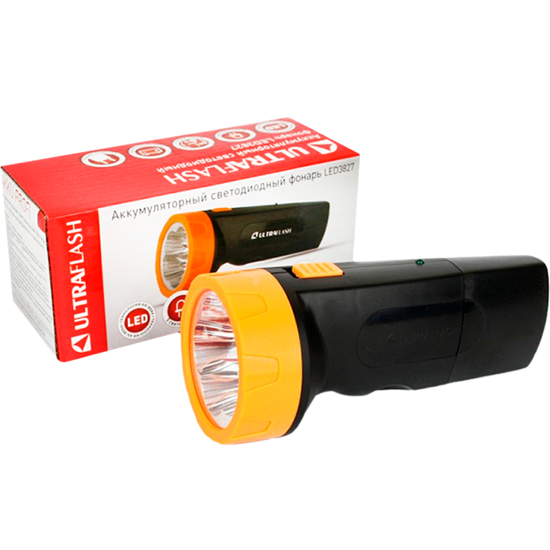 Фонарь туристический Ultraflash LED3827 0.7W 5LED от аккумулятора IP22 прямая подзарядка черный желт