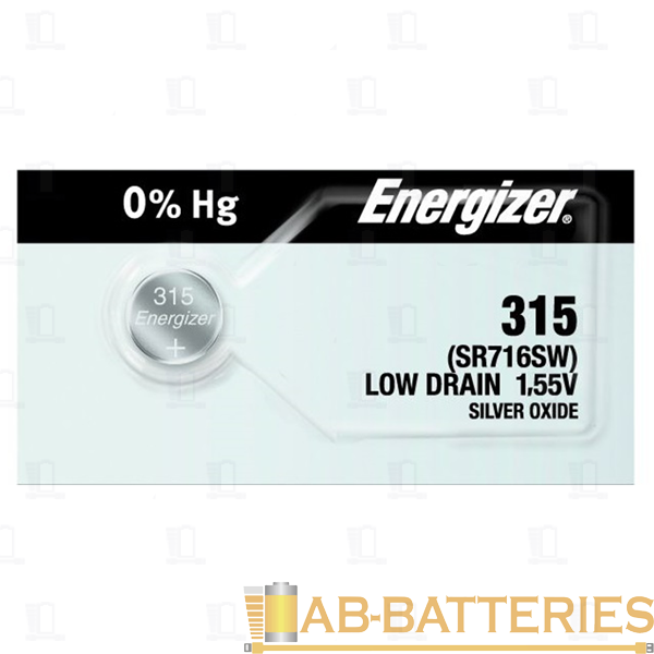 Батарейка Energizer 315 (SR716SW) BL1 Silver Oxide 1.5V 0%Hg (1/10/100/1000)