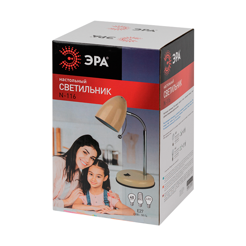 Светильник настольный ЭРА N-116 40W 220V E27 IP20 на основании бежевый (1/16)