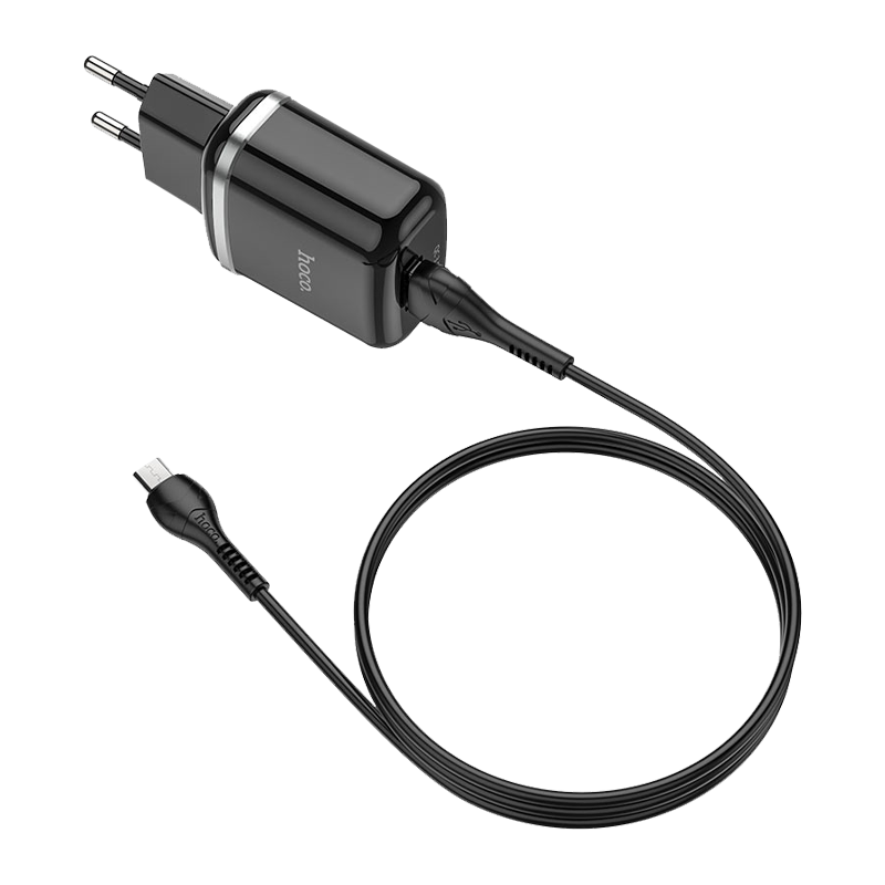 Сетевое З/У HOCO N3 1USB 3.0A 18W QC3.0 с кабелем microUSB черный (1/12/120)