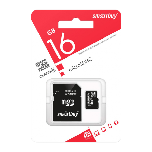 Карта памяти microSD Smartbuy 16GB Class4 4 МБ/сек с адаптером