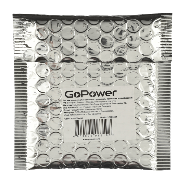 Аккумулятор Li-Pol GoPower LP383454 3.7V 800mAh с защитой (1/10/250)