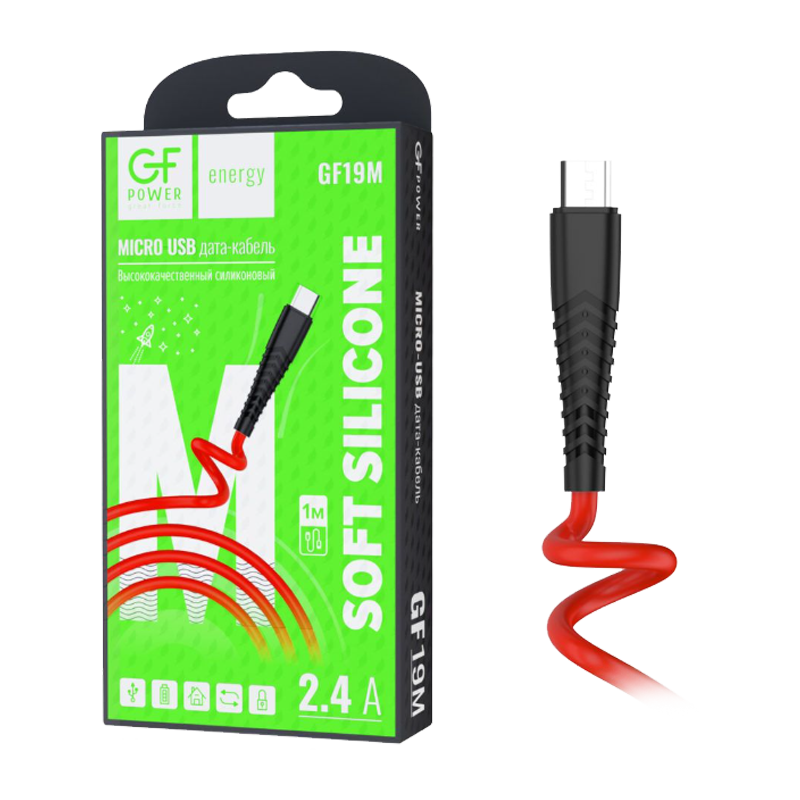 Кабель GFPower 19M USB (m)-microUSB (m) 1.0м 2.4A силикон красный (1/120/480)