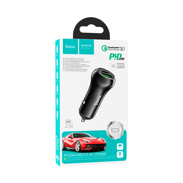 Автомобильное З/У HOCO Z38 1USB/Type-C QC3.0 черный (1/12/120)