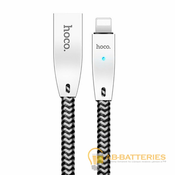 Кабель HOCO U11 USB (m)-Lightning (m) 1.2м 2.4A ткань серебряный (1/30/300)