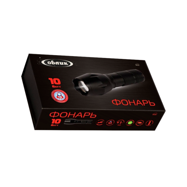 Фонарь универсальный Облик 206 10W 1LED от батареек 3 режима+ZOOM черный