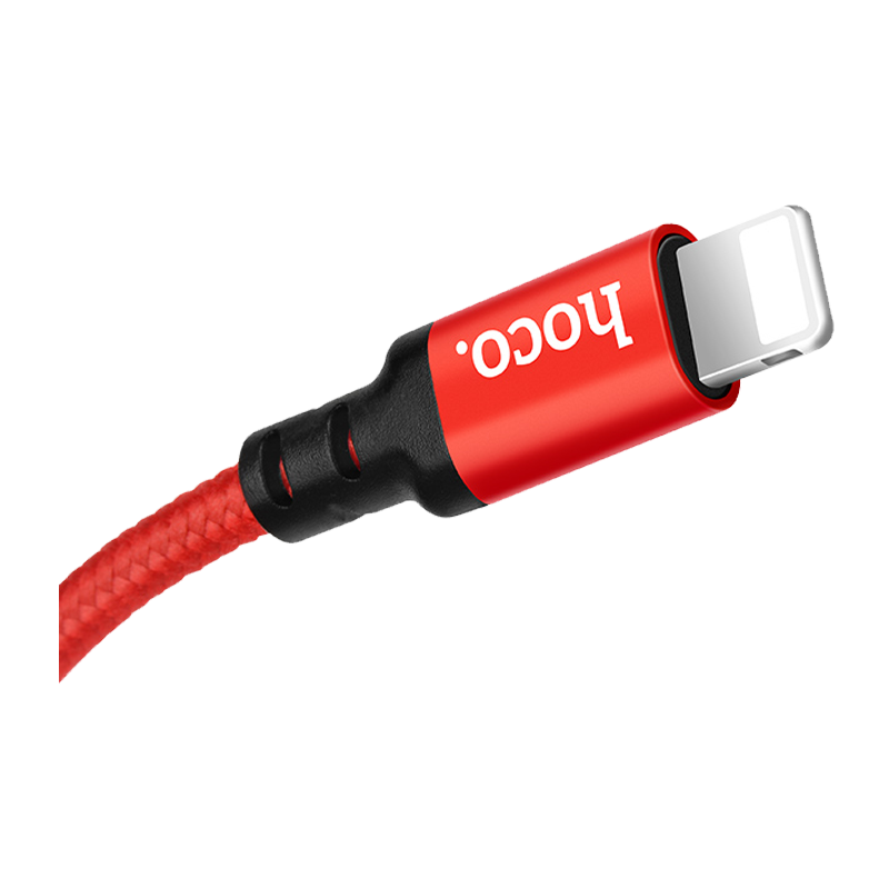 Кабель HOCO X14 USB (m)-Lightning (m) 1.0м 2.0A нейлон красный черный (1/33/330)