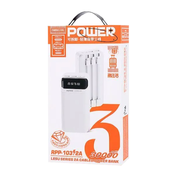 Внешний аккумулятор Remax RPP-103 30000mAh 2.0A 2USB/Type-C белый (1/20)