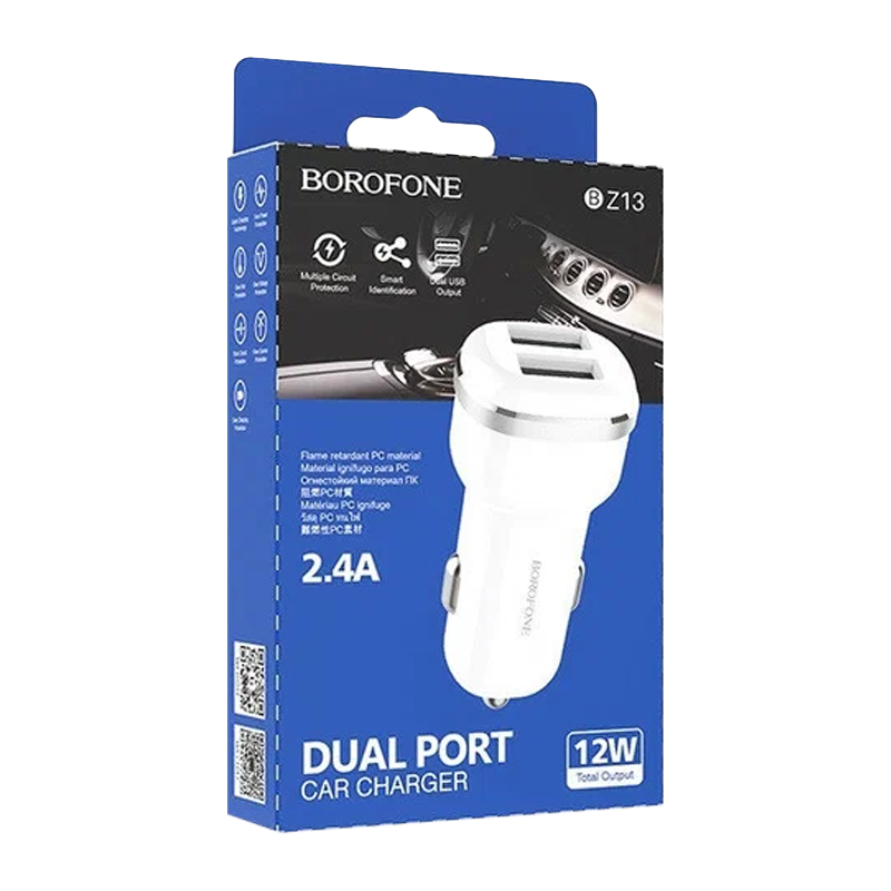 Автомобильное З/У Borofone BZ13 2USB 2.4A белый (1/44/176)