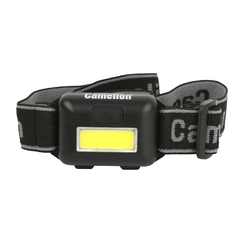 Фонарь налобный Camelion LED5355 1LED+COB от батареек IPX4 черный (1/10/100)