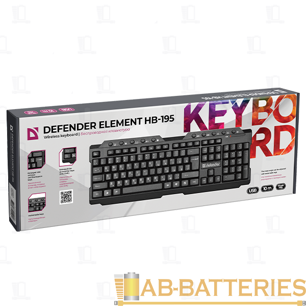 Клавиатура беспроводная Defender HB-195 Element классическая USB мультимед. черный (1/20)