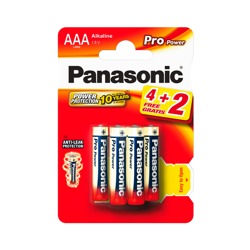 Батарейка Panasonic PRO Power LR03 AAA BL4+2 Alkaline 1.5V (6/72)