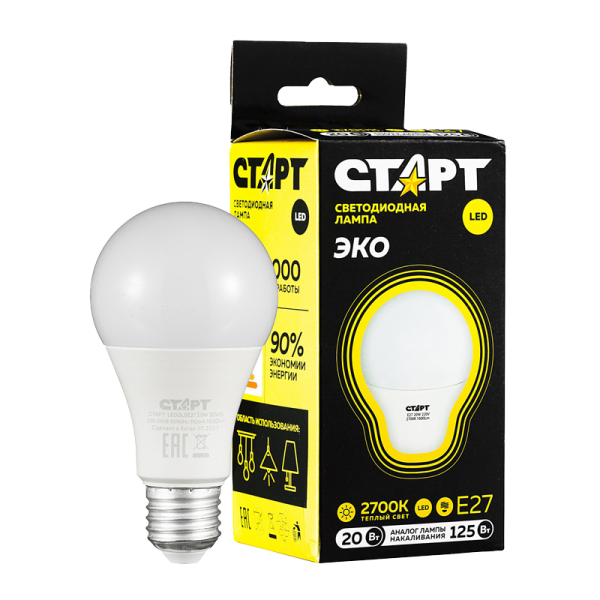 Лампа светодиодная Старт GLS E27 20W 3000К 220V груша Black матовая (1/10/100)