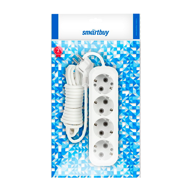 Удлинитель Smartbuy 4р.С/З 16A 3.0м ПВС белый (1/40)